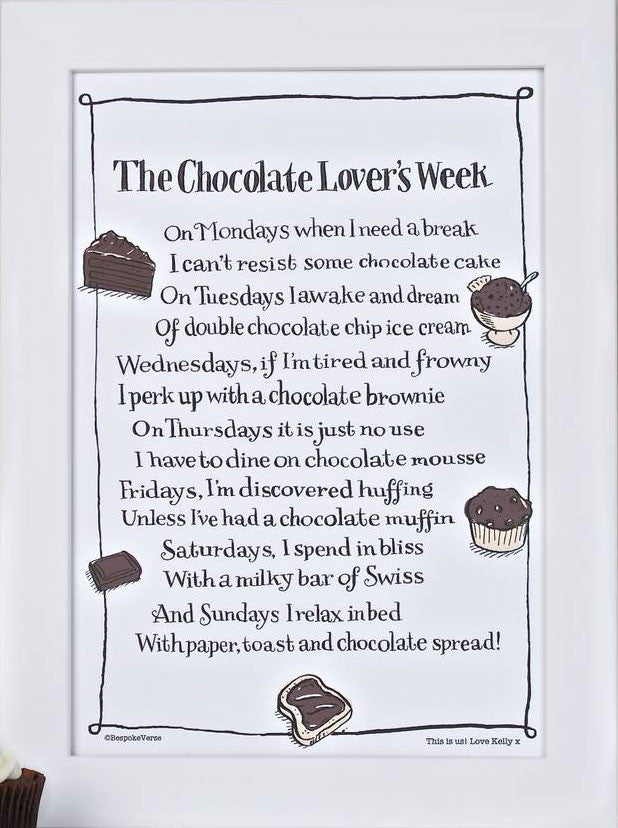 'The Chocolate Lover's Week' Poem Print