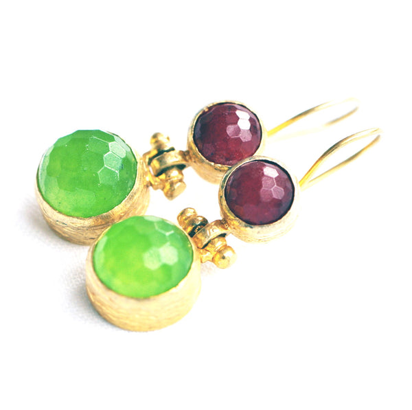 Gold Plated Lime and Claret Earrings