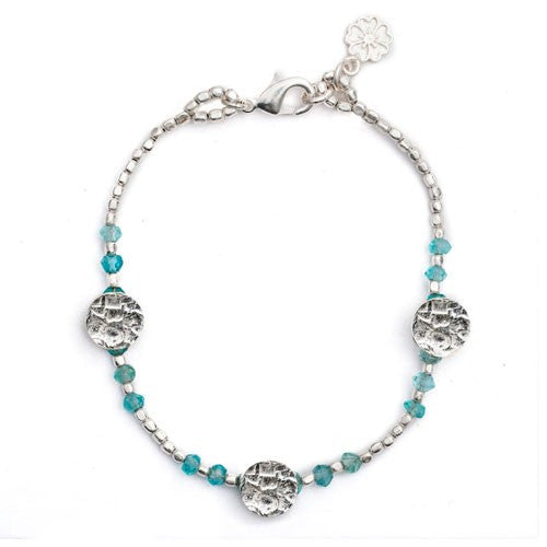 Azuni Aqua Chalcedony Textured Silver Cleo Coin Bracelet