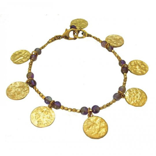 Gold Plated Amethyst Disc Charm Bracelet