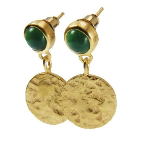 Green Chalcedony Disc Drop Earrings