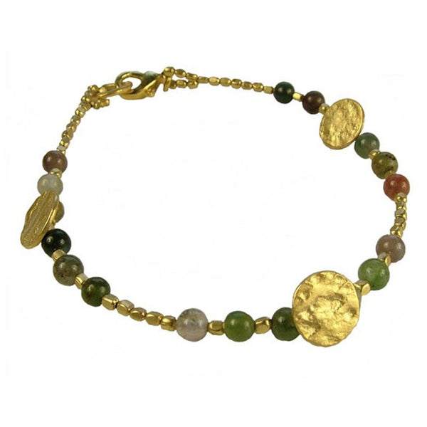 Gold Plated Jasper Sun Disc Bracelet