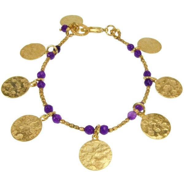 Gold Plated Purple Jade Disc Charm Bracelet
