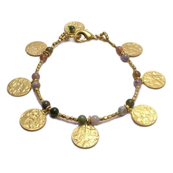 Gold Plated Jasper Disc Charm Bracelet