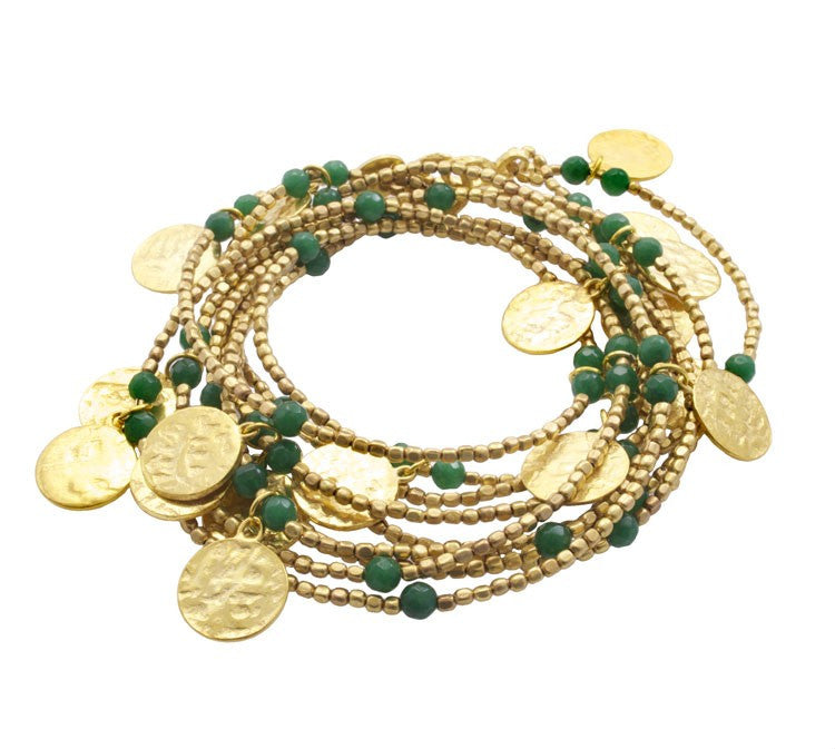 Long Coin Green Chalcedony Wrap Necklace