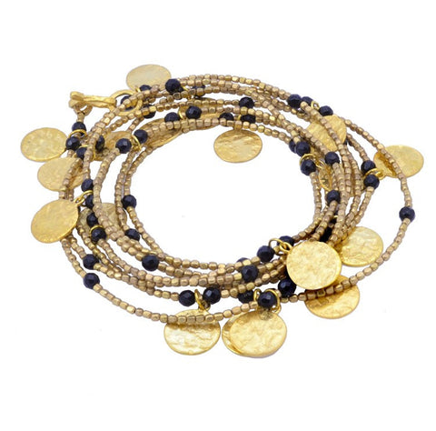 Onyx Gold Plated Coin Wrap Necklace