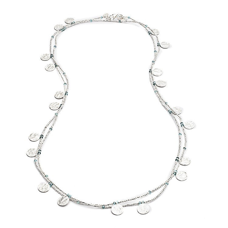 Aqua Semi-Precious Silver Coin Wrap Necklace