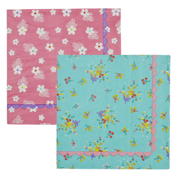 Rice DK Cocktail Napkins with Pink and Aqua Floral Prints