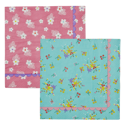 20 Paper Cocktail Napkins with Aqua Floral Print