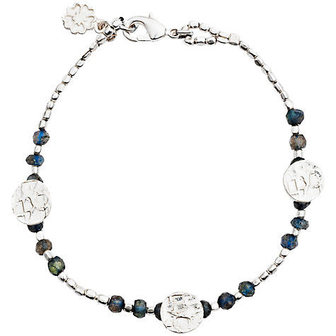 Labradorite Semi Precious Textured Silver Cleo Coin Bracelet