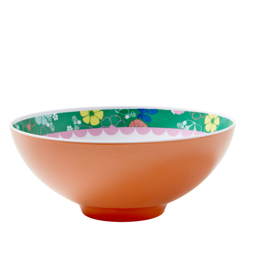 Coral Japanese Bird Print Melamine Bowl