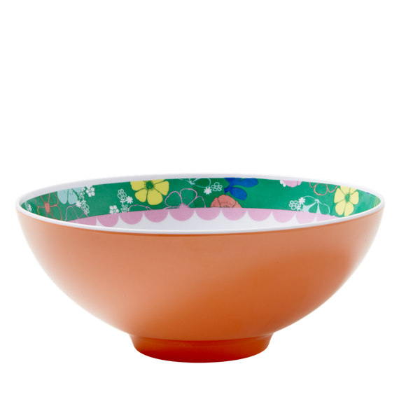 Coral Japanese Bird Print Melamine Bowl