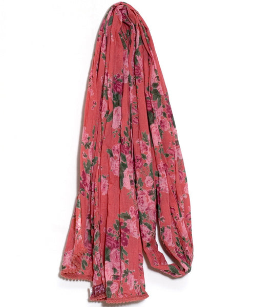 Coral Vintage Rose Print Scarf