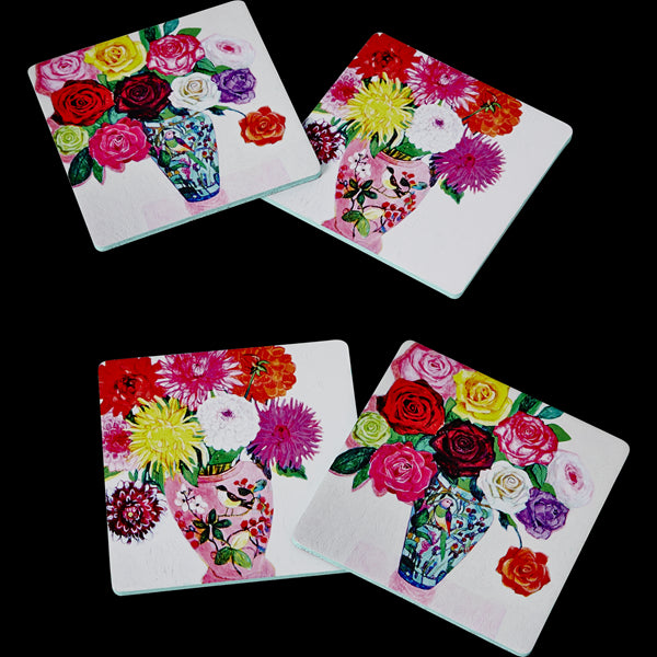 4 Cork Coasters with Andrea Floral Print