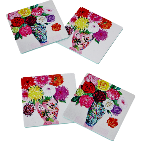 4 Cork Coasters with Andrea Floral Print