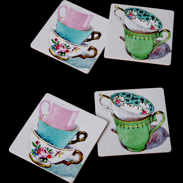 4 Cork Coasters with Andrea Teacup Print