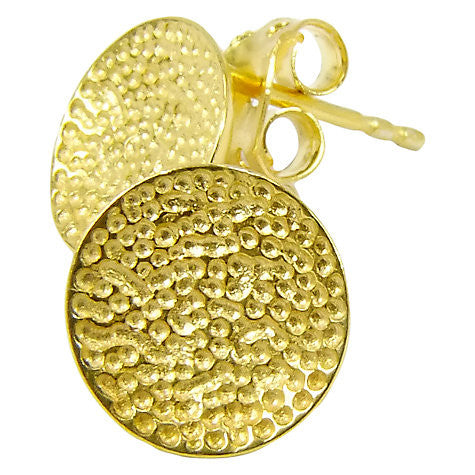 Gold Plated Crater Disc Stud Earrings