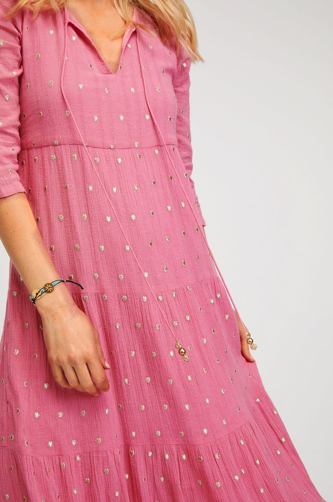 Pink Crystal Organic Cotton Midi Dress
