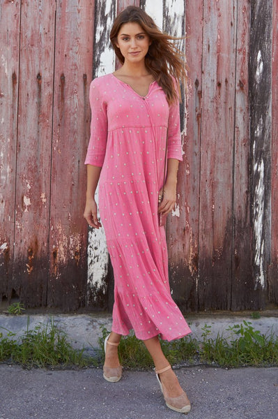 Pink Crystal Organic Cotton Midi Dress