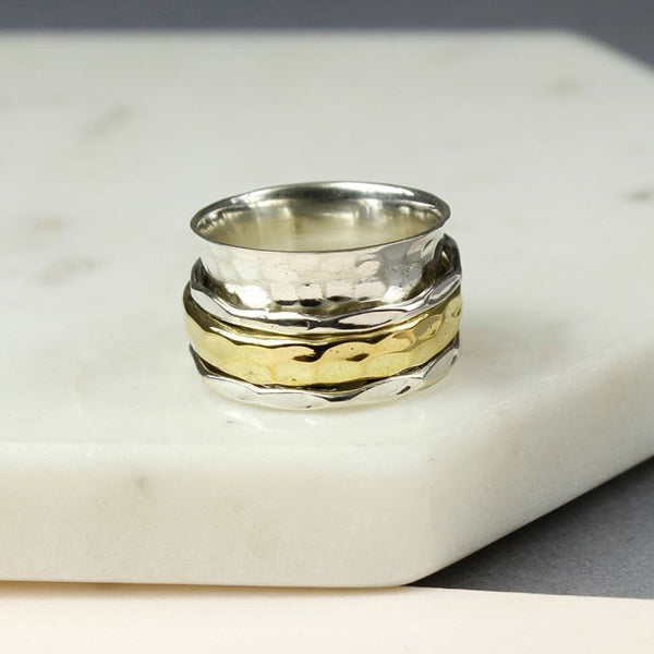 Sterling Silver and Brass Triple Band Spinning Ring