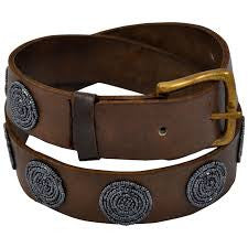 Grey Disc Bullet Beaded Leather Belt