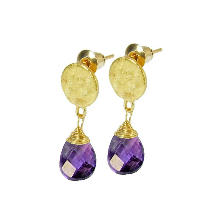 Azuni Gold Plated Disc Earrings with Amethyst