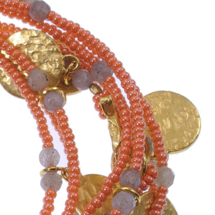 Tangerine Long Coin Wrap Necklace