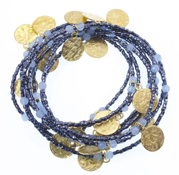Hematite Long Coin Wrap Necklace