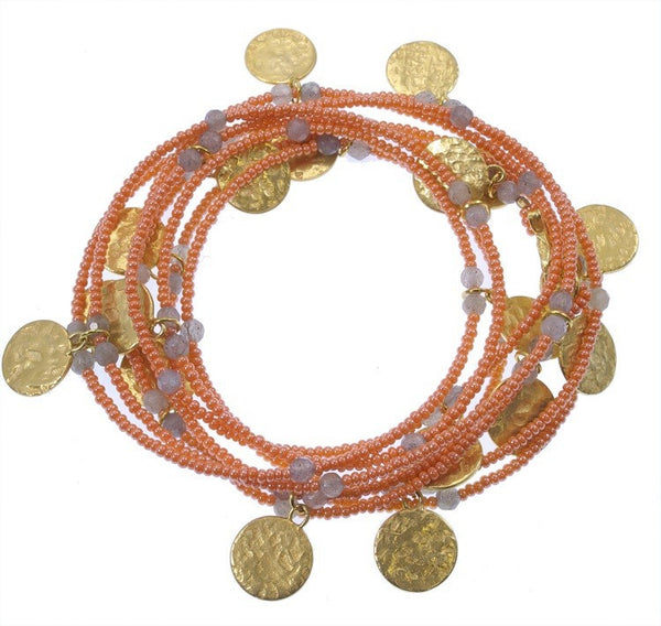 Tangerine Long Coin Wrap Necklace