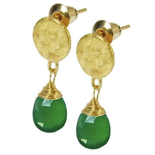 Azuni Disc Stud Earrings with Green Onyx