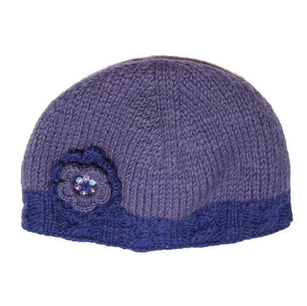 Blue Dusky Woollen Hat with Flower