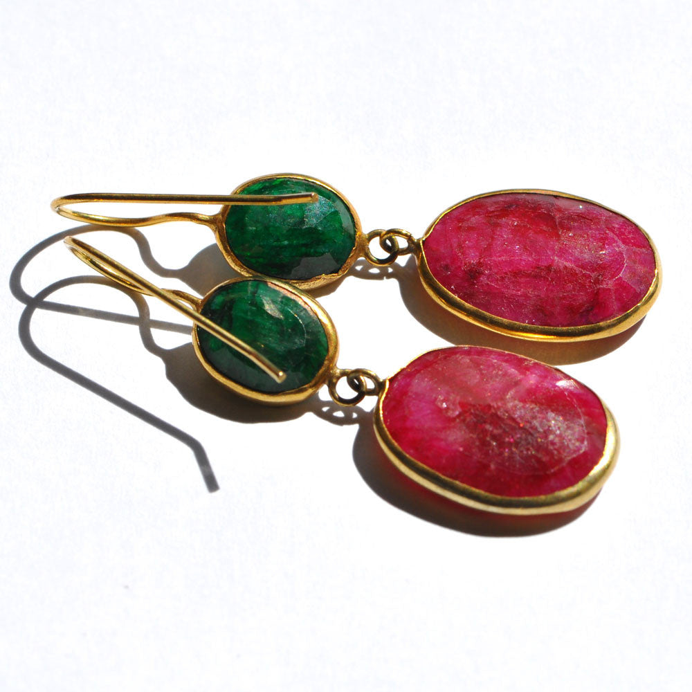 Emerald & Ruby Gold Plated Earrings