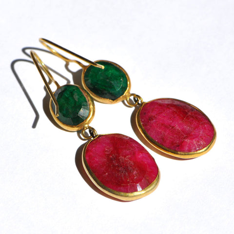 Emerald & Ruby Gold Plated Earrings