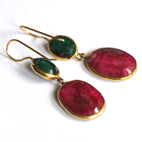 Emerald & Ruby Gold Plated Earrings