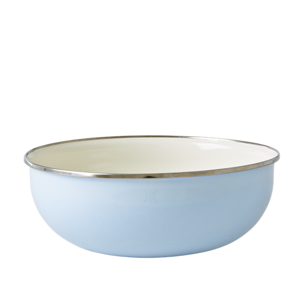 Soft Blue and Cream Enamel Bowl with Flower Print