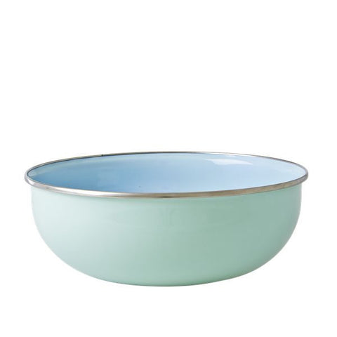 Soft Blue and Pastel Green Enamel Bowl with Flower Print