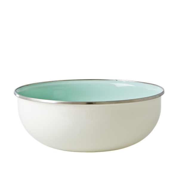 Pastel Green and Cream Enamel Bowl with Flower Print