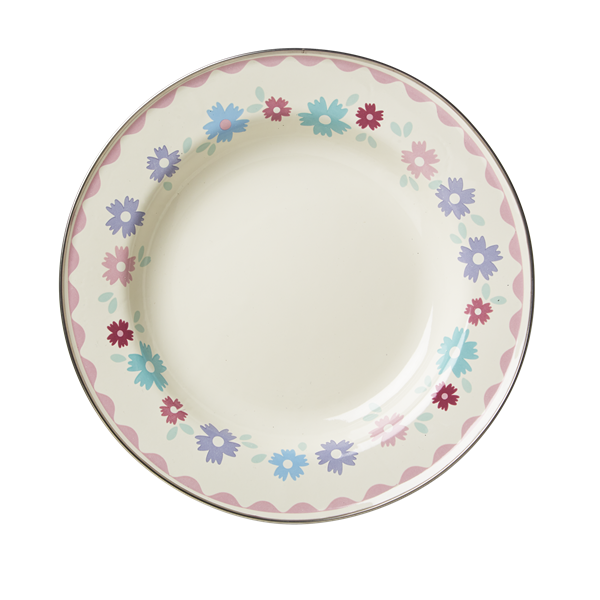 Cream Enamel Lunch Plate with Flower Print