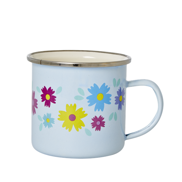 Soft Blue Enamel Mug with Flower Print