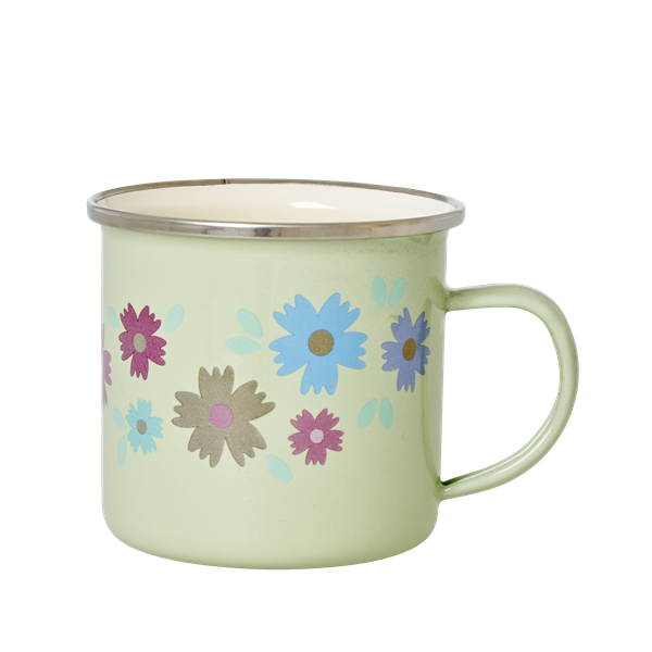 Pastel Green Enamel Mug with Flower Print