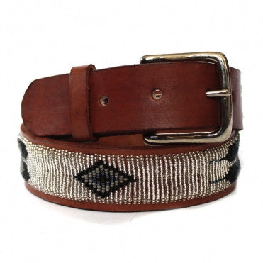 Aspiga Silver Feather Beaded Leather Belt Indigo Blue Trading