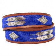 Blue Feather Beaded Leather Belt