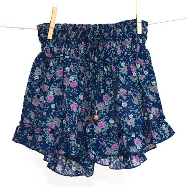 Blue Posy Rose Printed Frilly Shorts