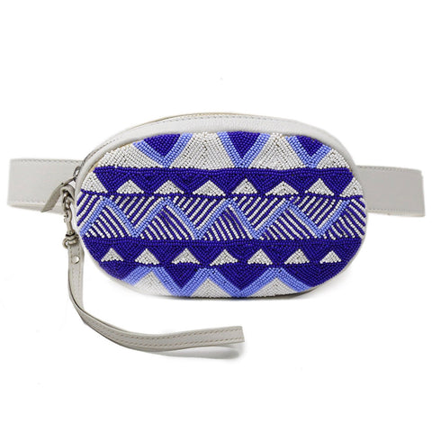 Blue & White Mariana 3 in 1 Leather Beaded Bag