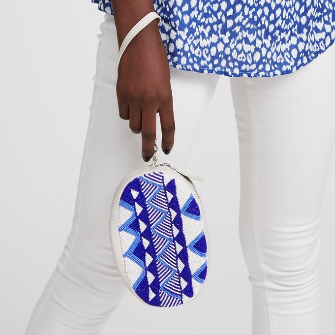 Blue & White Mariana 3 in 1 Leather Beaded Bag