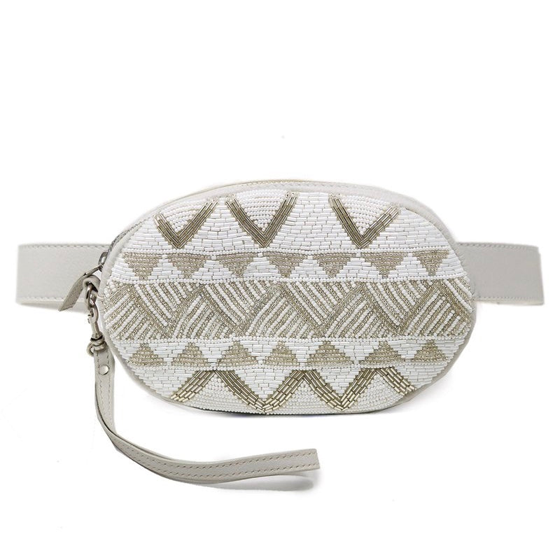 Silver & White Mariana 3 in 1 Leather Beaded Bag