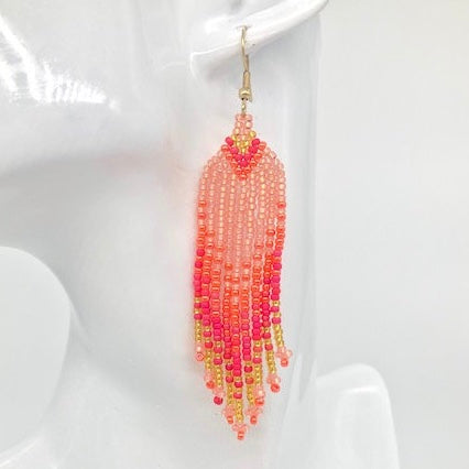 Coral & Gold Beaded Earrings