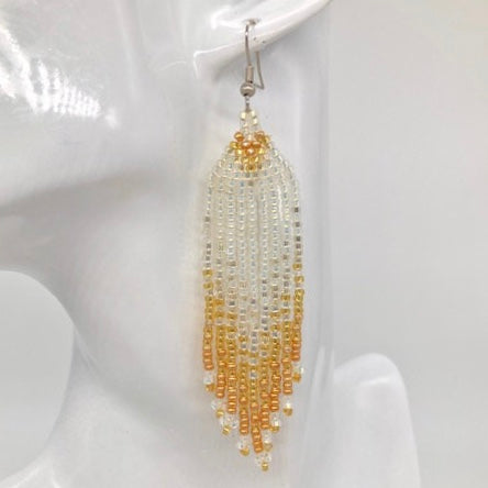 White & Gold Beaded Earrings