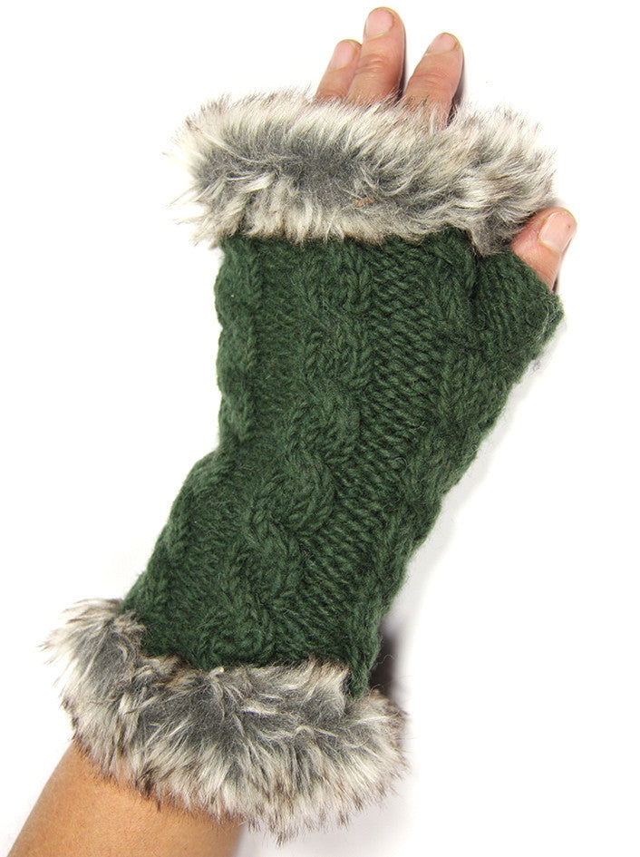 Forest Green Fur Trimmed Hand Warmers