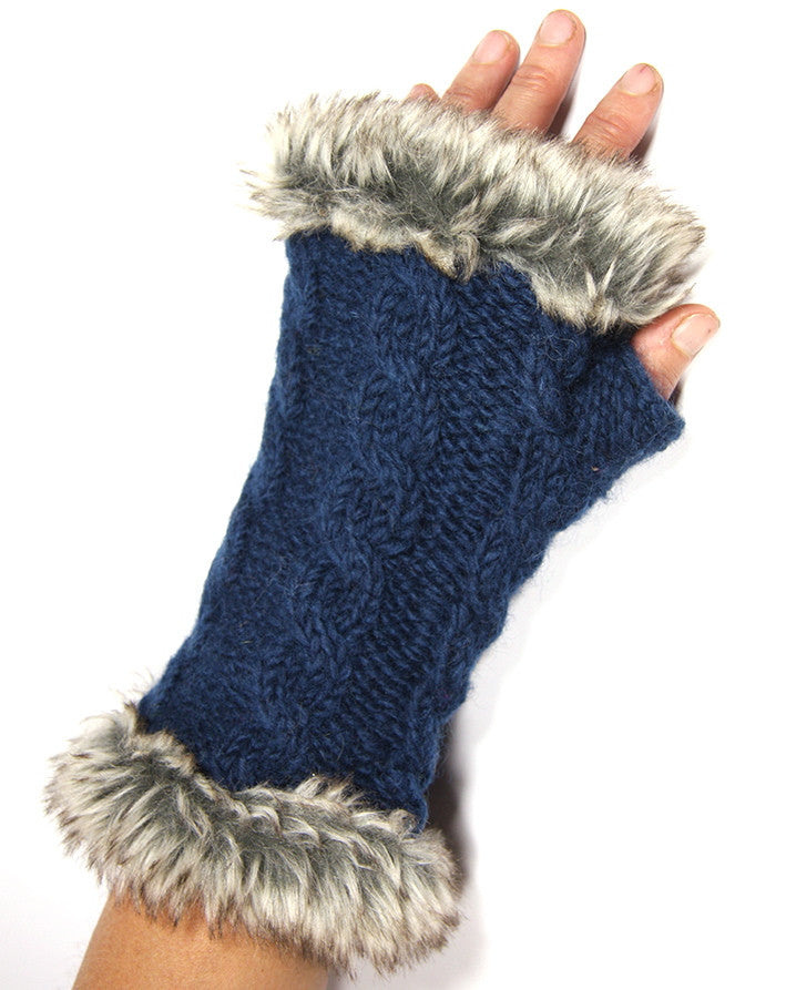 Teal Fur Trimmed Hand Warmers